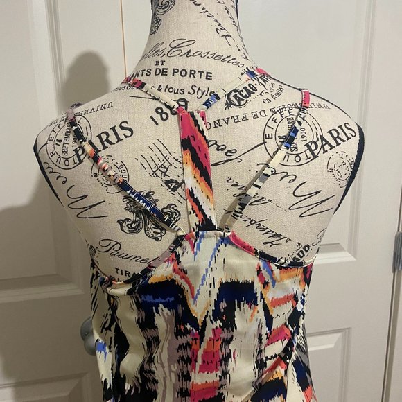 fun strapy flowy summer dress with neutral and bright colours - Picture 3 of 4